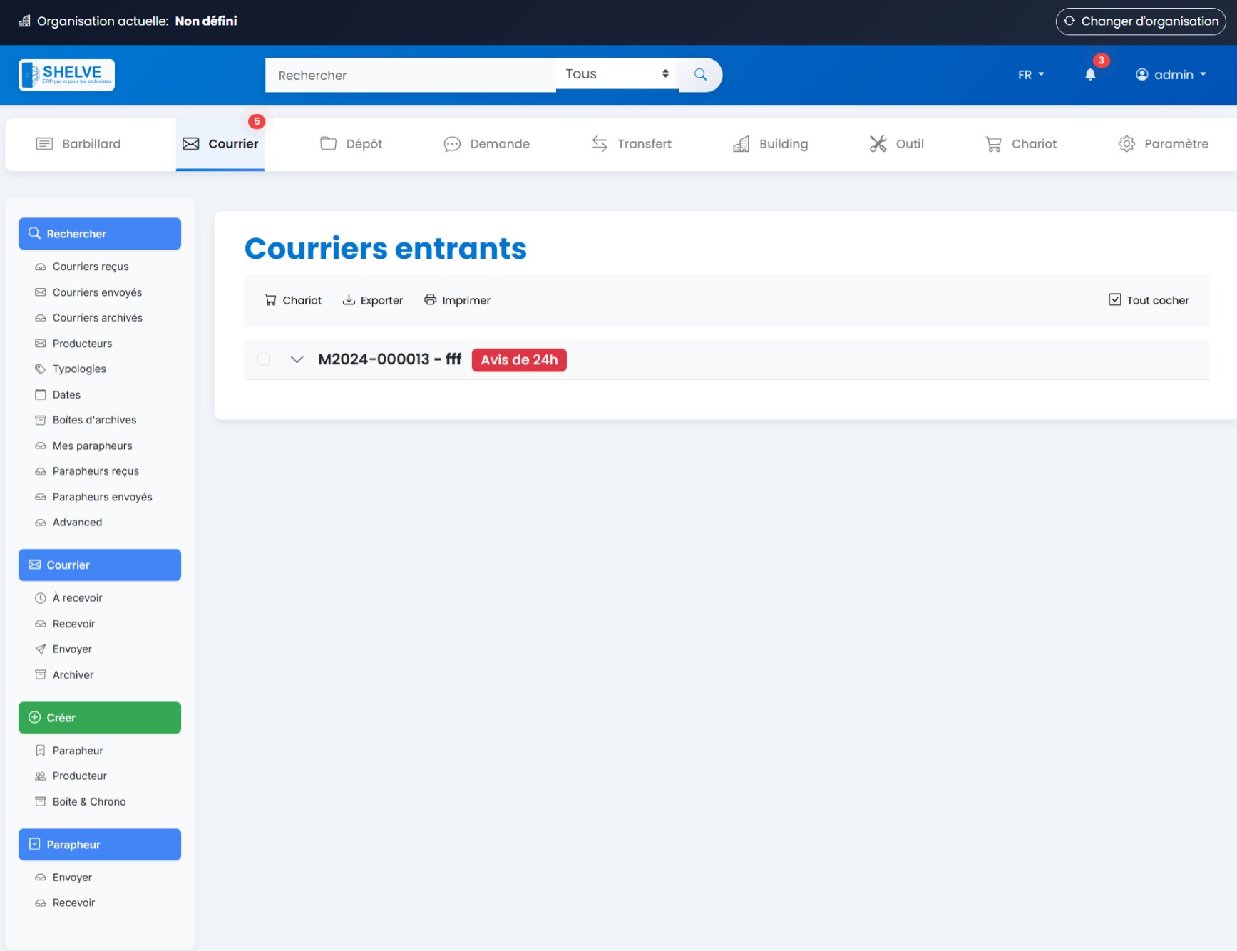 Module de gestion du courrier ARCHIF - Interface pour la gestion des correspondances entrantes et sortantes